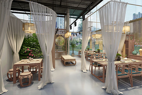 红河200平禅意中式风格奶茶咖啡店装修设计效果图