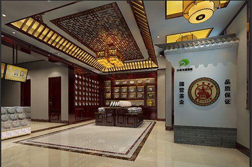 红河古朴典雅的中式茶叶店大堂设计效果图