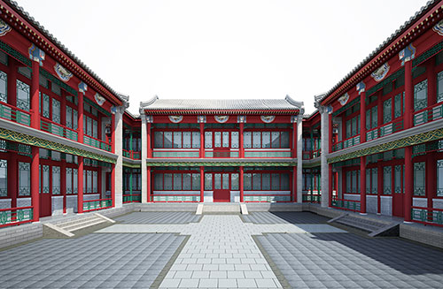 红河北京四合院设计古建筑鸟瞰图展示