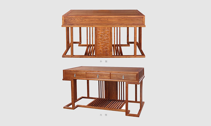 红河 别墅中式家居书房装修实木书桌效果图